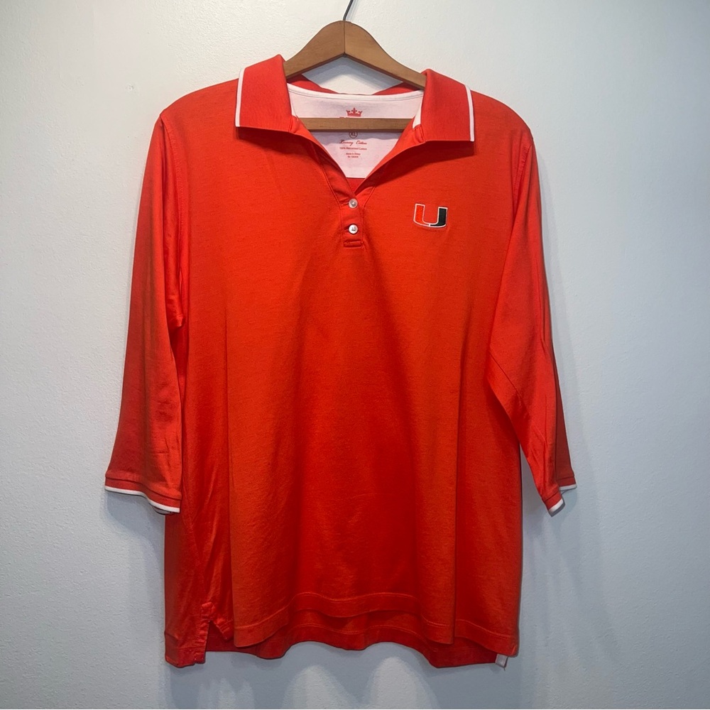 Peter Millar Women's University of Miami Button Golf Polo Size XL Orange Cotton
